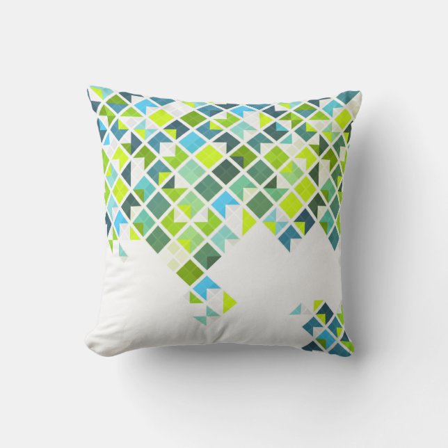 Green, blue, white geometric pattern throw pillow (Front)