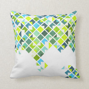 Green, blue, white geometric pattern throw pillow