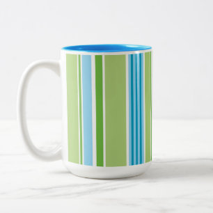 Green Blue White Line Stripe Pattern Two-Tone Coffee Mug