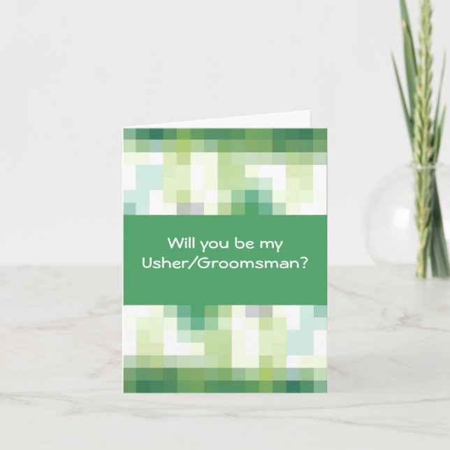 Green, Blue, White Squares, Groomsman Request Invitation (Front)