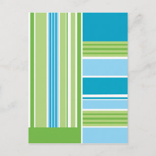 Green Blue White Stripe Pattern Bright Retro Postcard