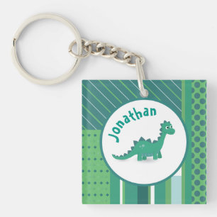 Green/blue with cute dinosaur animal boys name keychain