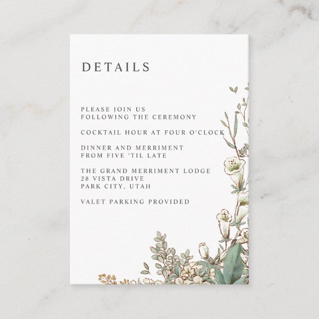 Green Bluebells WEDDING Hotel detail Accommodation Enclosure Card (Front)
