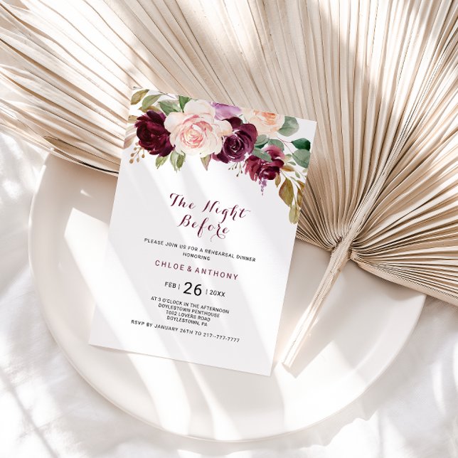 Green Blush Burgundy Floral The Night Before Invitation (Creator Uploaded)