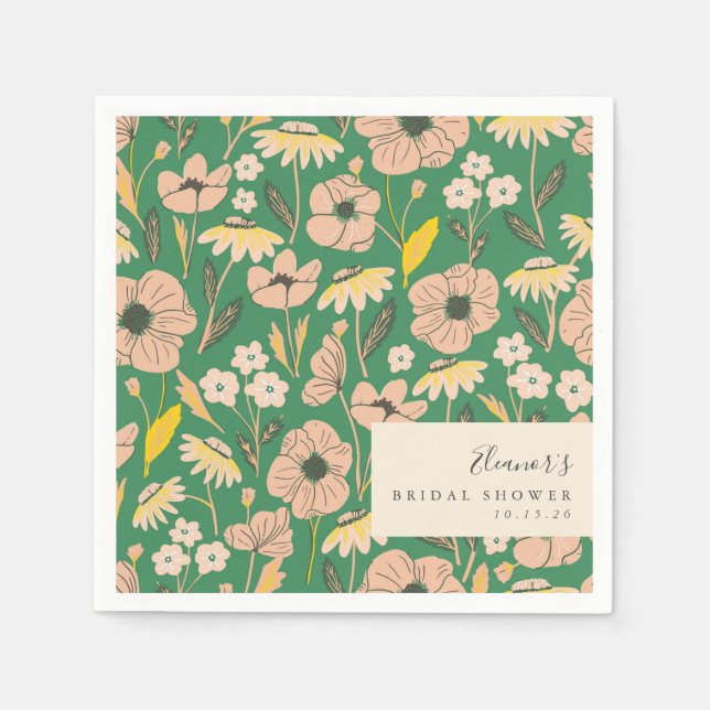 Green Blush Floral Bridal Shower Pattern Custom Napkin (Front)