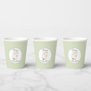 Green Blush Peach Orchid Flowers Wedding Paper Cups