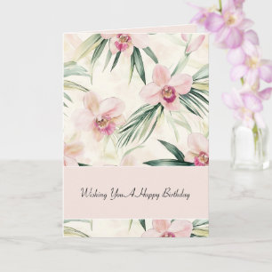 Green Blush Pink Orchid Flowers Birthday Card