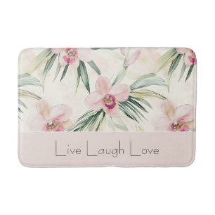 Green Blush Pink Orchid Flowers Love Bath Mat