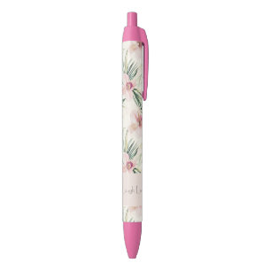 Green Blush Pink Orchid Flowers Love Black Ink Pen