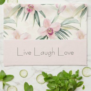 Green Blush Pink Orchid Flowers Love Kitchen Towel