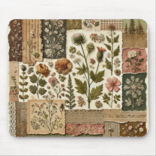 Green Blush Pink Patchwork Floral Quilted Design Mouse Pad