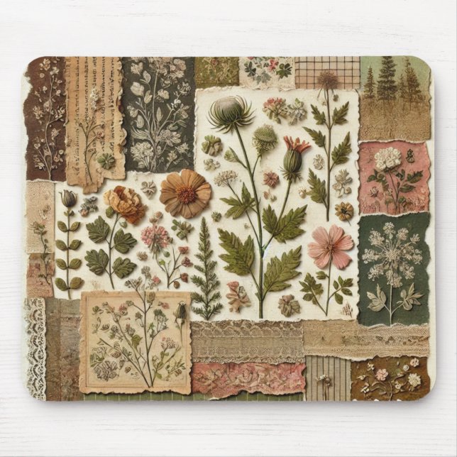 Green Blush Pink Patchwork Floral Quilted Design  Mouse Pad (Front)