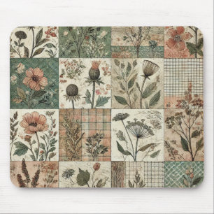 Green Blush Pink Patchwork Floral Quilted Design  Mouse Pad