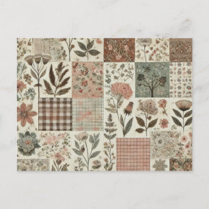 Green Blush Pink Patchwork Floral Quilted Design Postcard