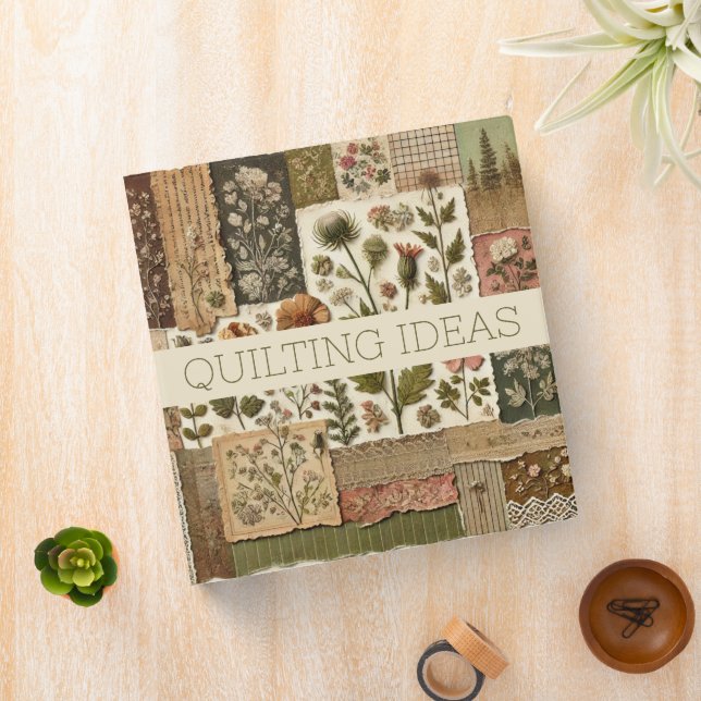Green Blush Pink Patchwork Floral Sewing Organizer Binder (In Situ)