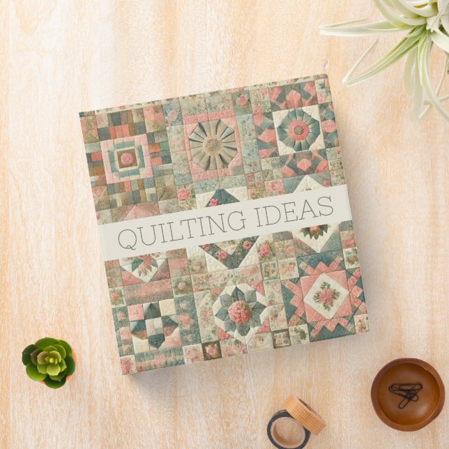 Green Blush Pink Patchwork Floral Sewing Organizer Binder (In Situ)