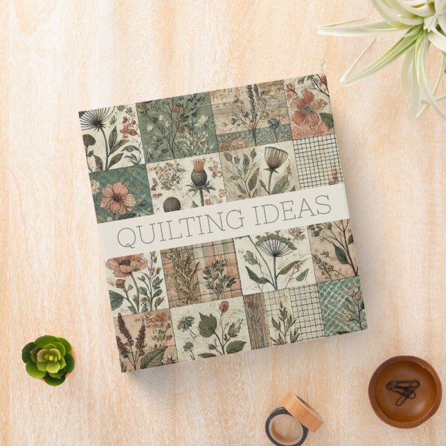 Green Blush Pink Patchwork Floral Sewing Organizer Binder (In Situ)