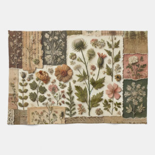 Green Blush Pink Patchwork Quilt Rustic Floral  Kitchen Towel