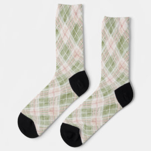 Green Blush Pink Plaid Stripes Socks