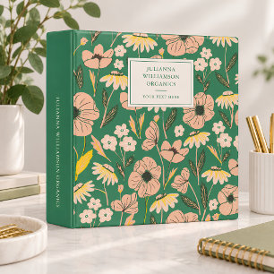 Green Blush Wildflower Custom Business Name Office Binder