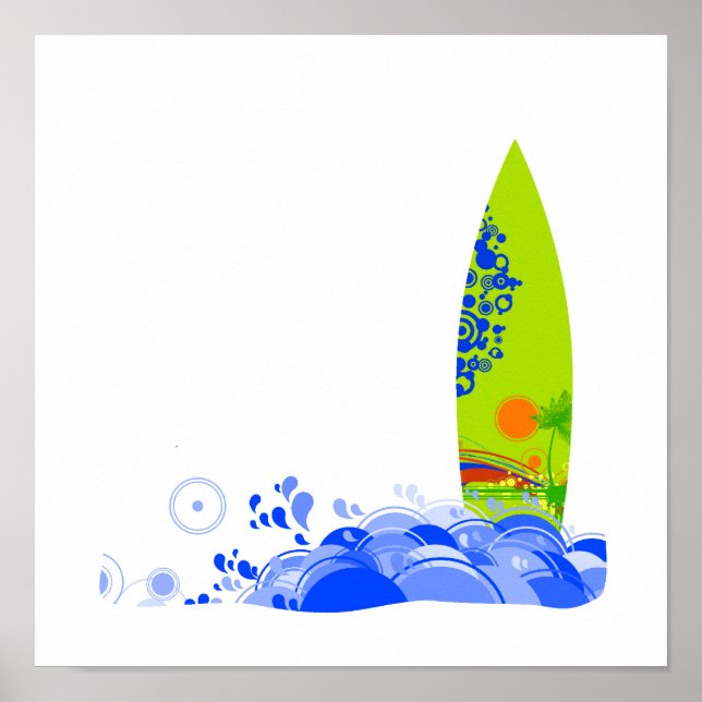 Green board in the waves poster (Front)