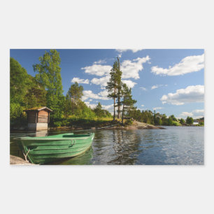 Green boat in a fjord in Norway Sticker