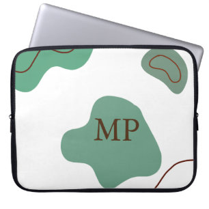 Green boho abstract shapes add monogram letter tex laptop sleeve