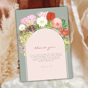 Green Boho Arch Cactus Bloom Desert Baby Shower  Thank You Card