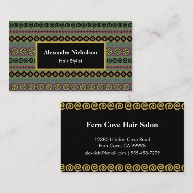 Green Boho Aztec Pattern Hipster Tribal Business Card (Front/Back)