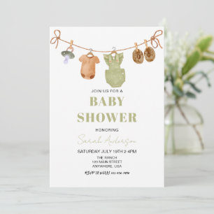 Green Boho Baby Clothes girl Baby shower Invitation