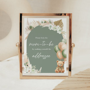 Green Boho Bear Balloon Envelope Station Poster