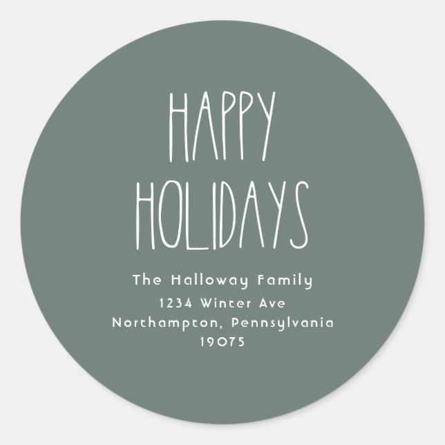 Green Boho Happy Holidays Envelope Seals (Front)