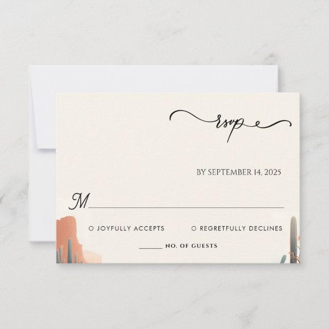 Green Boho Leaf Desert Cacti Succulent Wedding RSVP Card (Front)