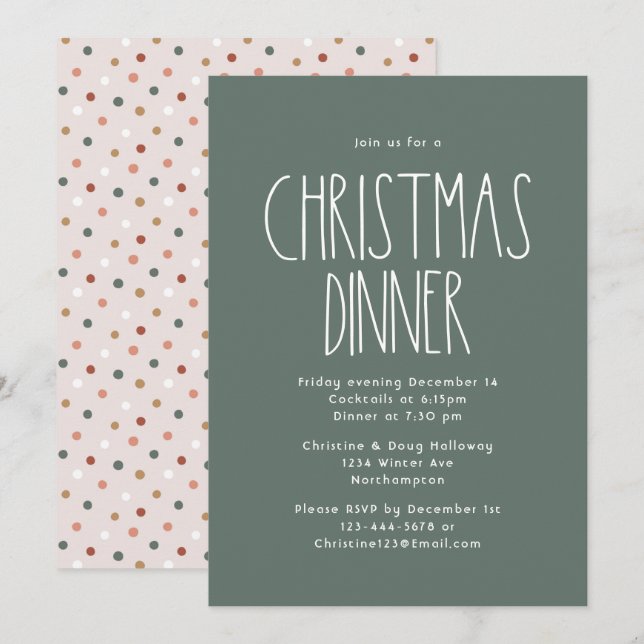 Green Boho Polka Dot Christmas Dinner Invitation (Front/Back)