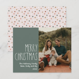 Green Boho Polka Dot Christmas Single Photo Holiday Card