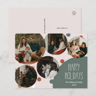 Green Boho Polka Dot Happy Holidays Five-Photo Holiday Postcard