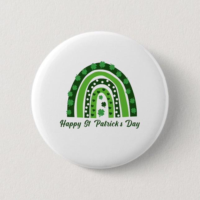 Green Boho Shamrock Rainbow St. Patrick's Day 2 Inch Round Button (Front)