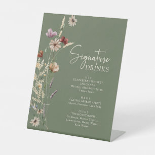 Green Boho Signature Drinks Pedestal Sign