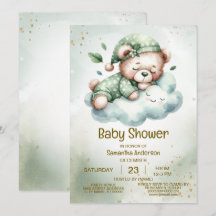 Green Boho Sleeping Teddy Bear Cute Baby Shower