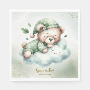 Green Boho Sleeping Teddy Bear Cute Baby Shower Napkin