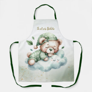 Green Boho Sleeping Teddy Bear Cute Elegant Apron