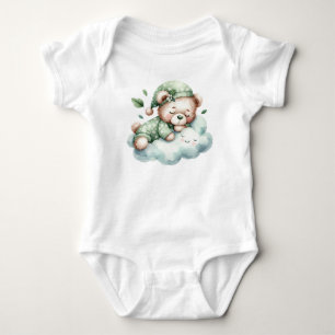 Green Boho Sleeping Teddy Bear Cute Elegant Baby Bodysuit