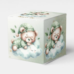 Green Boho Sleeping Teddy Bear Cute Party Favor Box