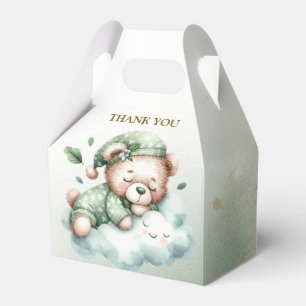 Green Boho Sleeping Teddy Bear Cute Party Favor Box