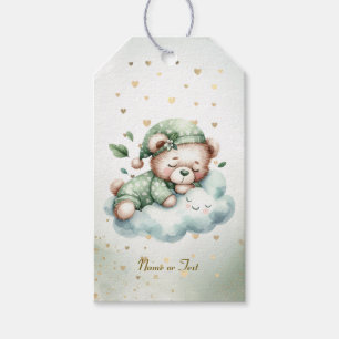 Green Boho Sleeping Teddy Bear Cute Party Gift Tags