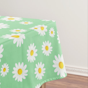 Green Boho Spring Daisies Pattern Tablecloth