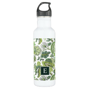 Green Boho Vintage Floral Monogram 710 Ml Water Bottle