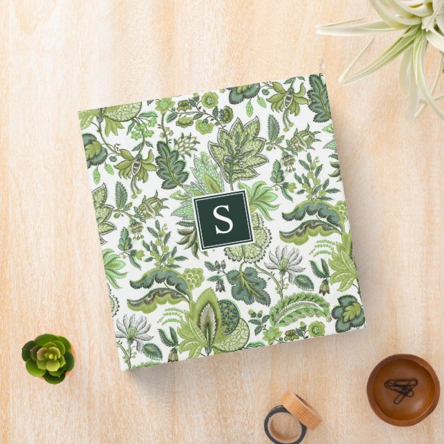 Green Boho Vintage Floral Monogram Binder (In Situ)
