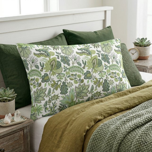 Green Boho Vintage Floral Print Pillowcase (Creator Uploaded)