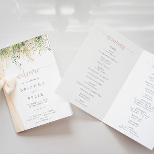 Green Boho Wildflower Folded Wedding Program